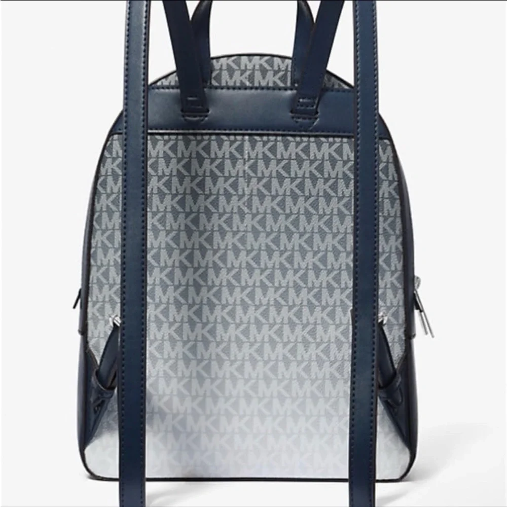 MICHAEL KORS Jaycee Medium Ombré Signature Logo Zip Pocket Backpack Navy NWT
